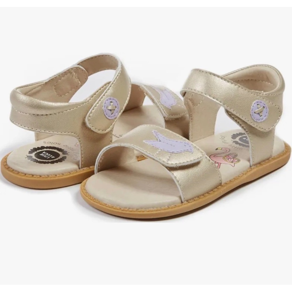 Livie & Luca Pio‎ Metallic Champagne Leather Sandals Girl Size 12 Toddler NIB - Picture 9 of 12